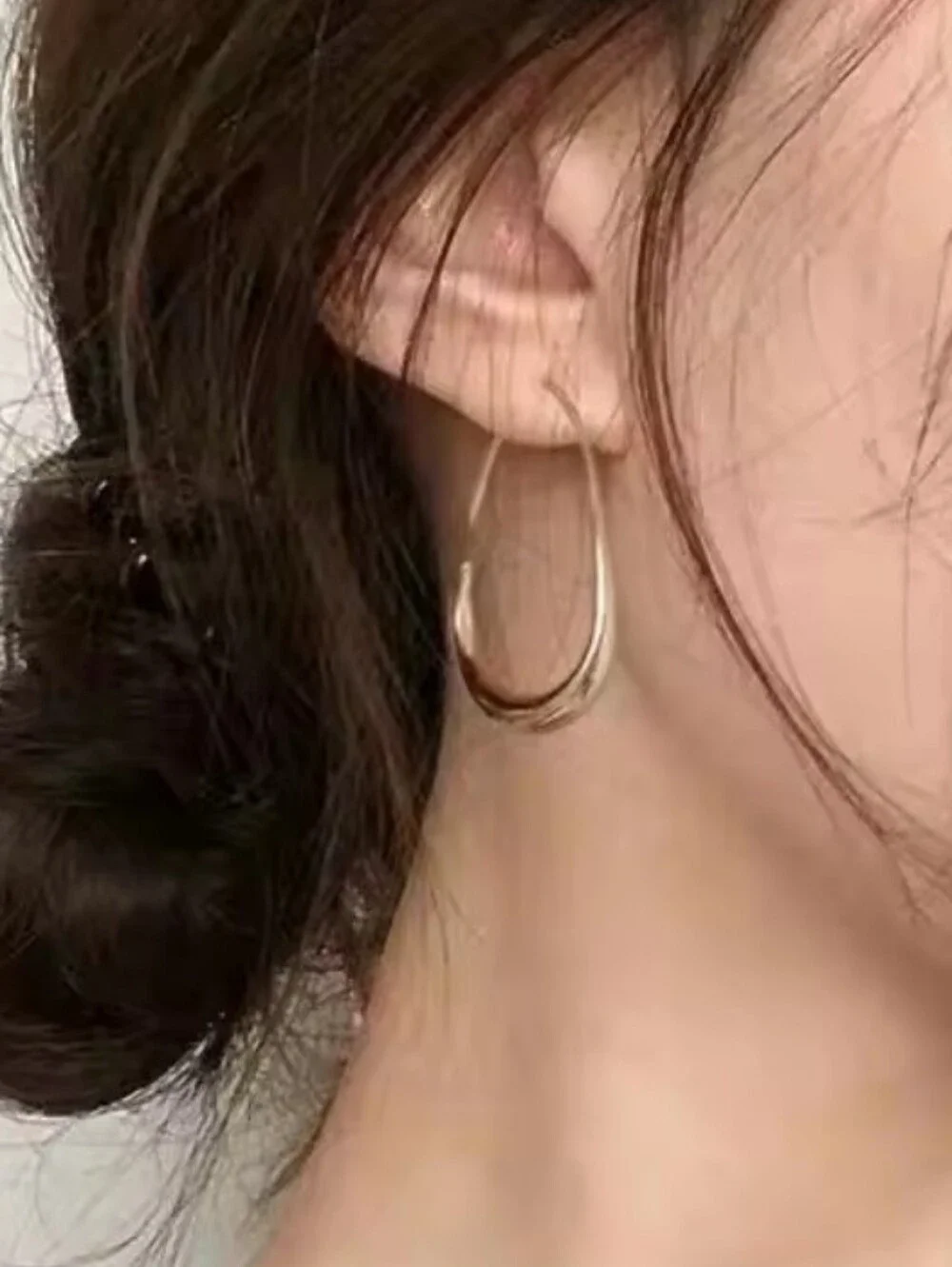 925 Sterling Silver Elegant Golden Ellipse  Hoop Earrings - Women Jewelry